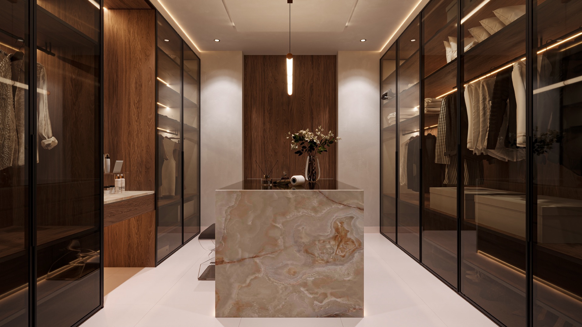 RAL 7030 // OAK MARBLE BATHROOM